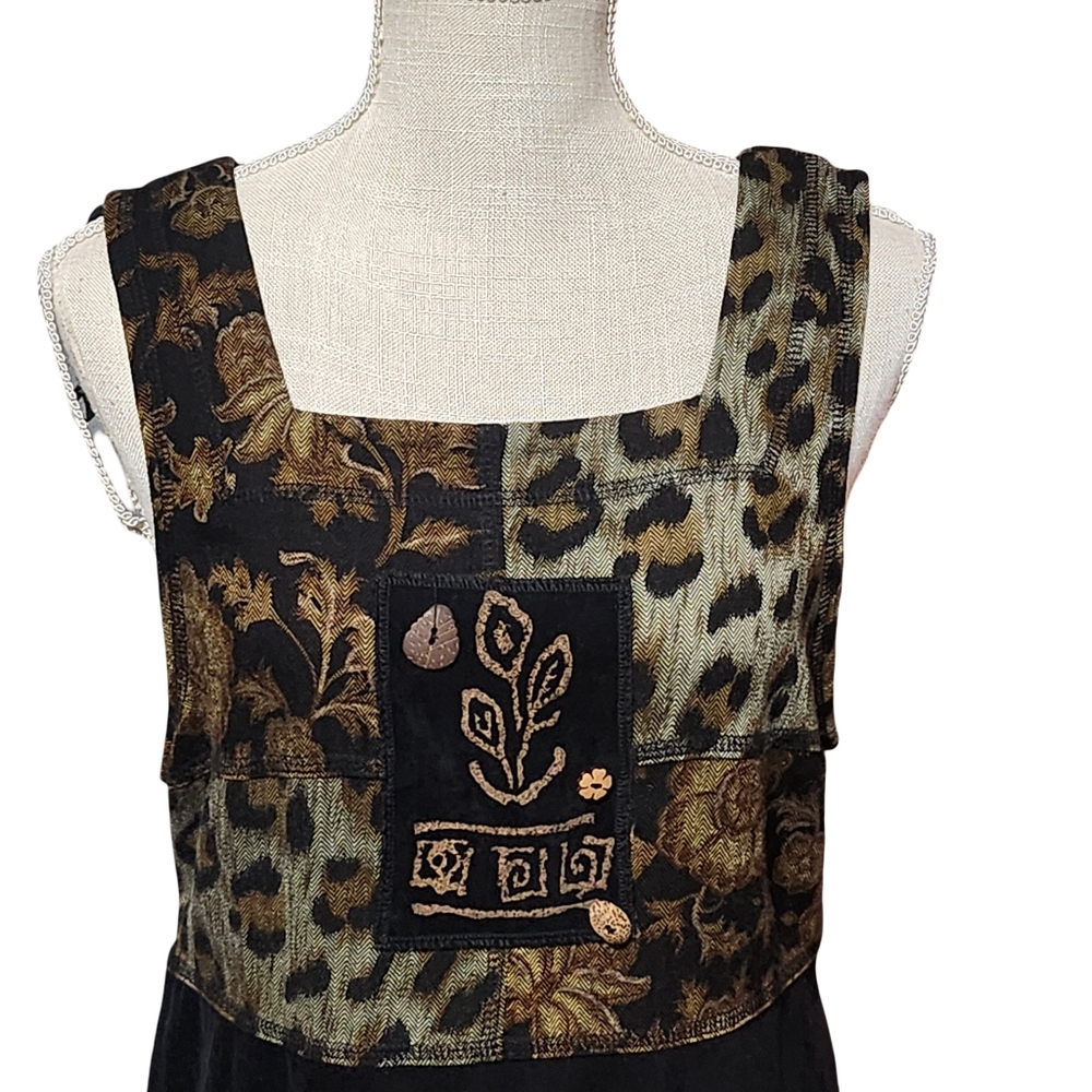 NINA PICCALINO Vintage Jumper Maxi Dress Womens Size 8 Black Leopard Artsy Retro - Picture 3 of 9